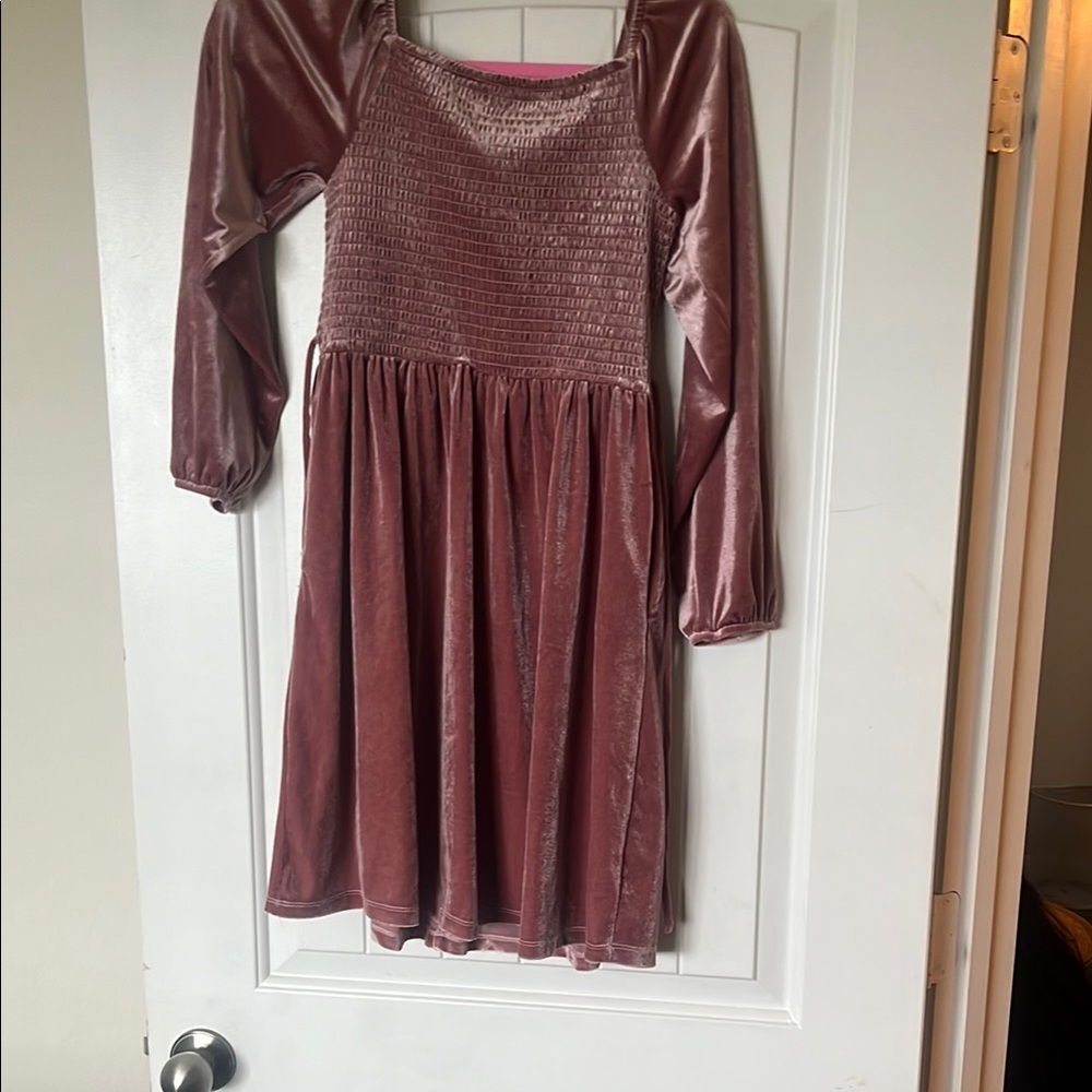 Pink Velvet Long Sleeve Dress